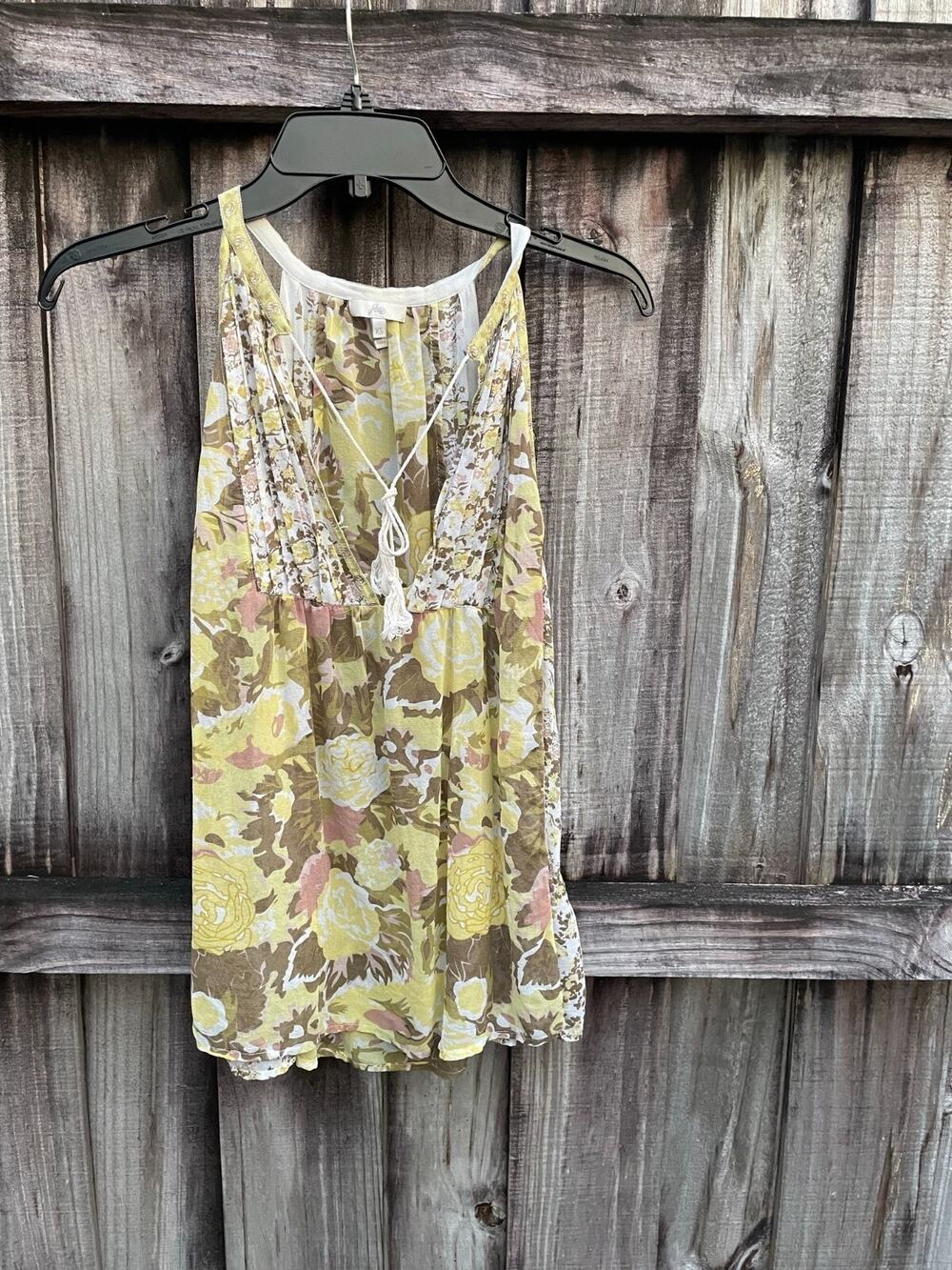 Joie Women's 100% Silk Top Pale Yellow/White Floral Sleeveless Cami Tank Boho XS